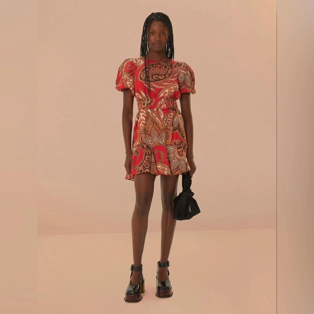 Farm Rio Leopard Paisley Burgundy Mini Dress - Picture 2 of 9